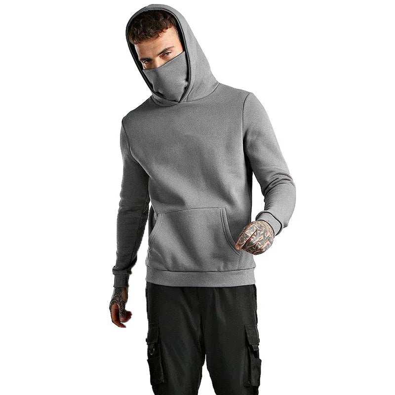 Mens Gym Thin Hoodie Long Sleeve Hoodies With Mask Sweatshirt Casual Splice Large Open-Forked Mask Hoodie Sweatshirt Hooded Tops