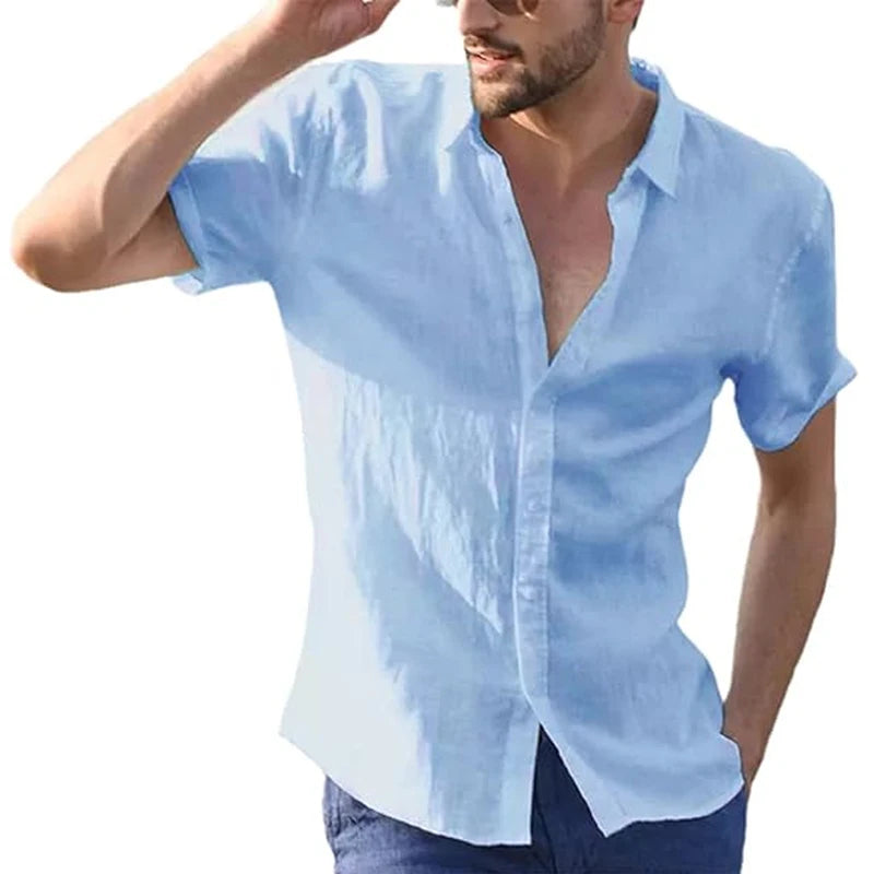White Shirt Men Casual Short Sleeve Top Summer Button Turn-Down Collar Shirt Beach Wear Slim Fit Shirts