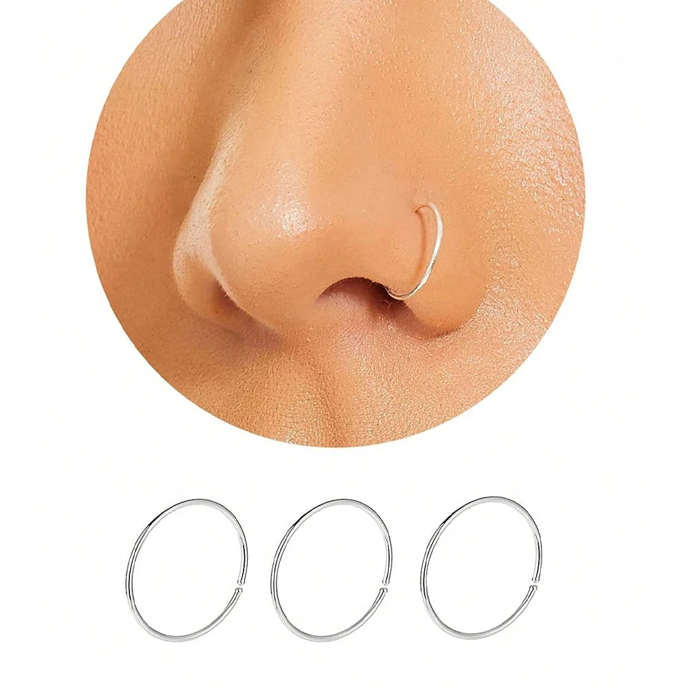 3Pcs 14K Gold Plated Nose Rings Hoops for Women/Men, 22 Gauge 8mm Small Thin Nose Piercing Jewelry,Tiny Septum Cartilage Helix