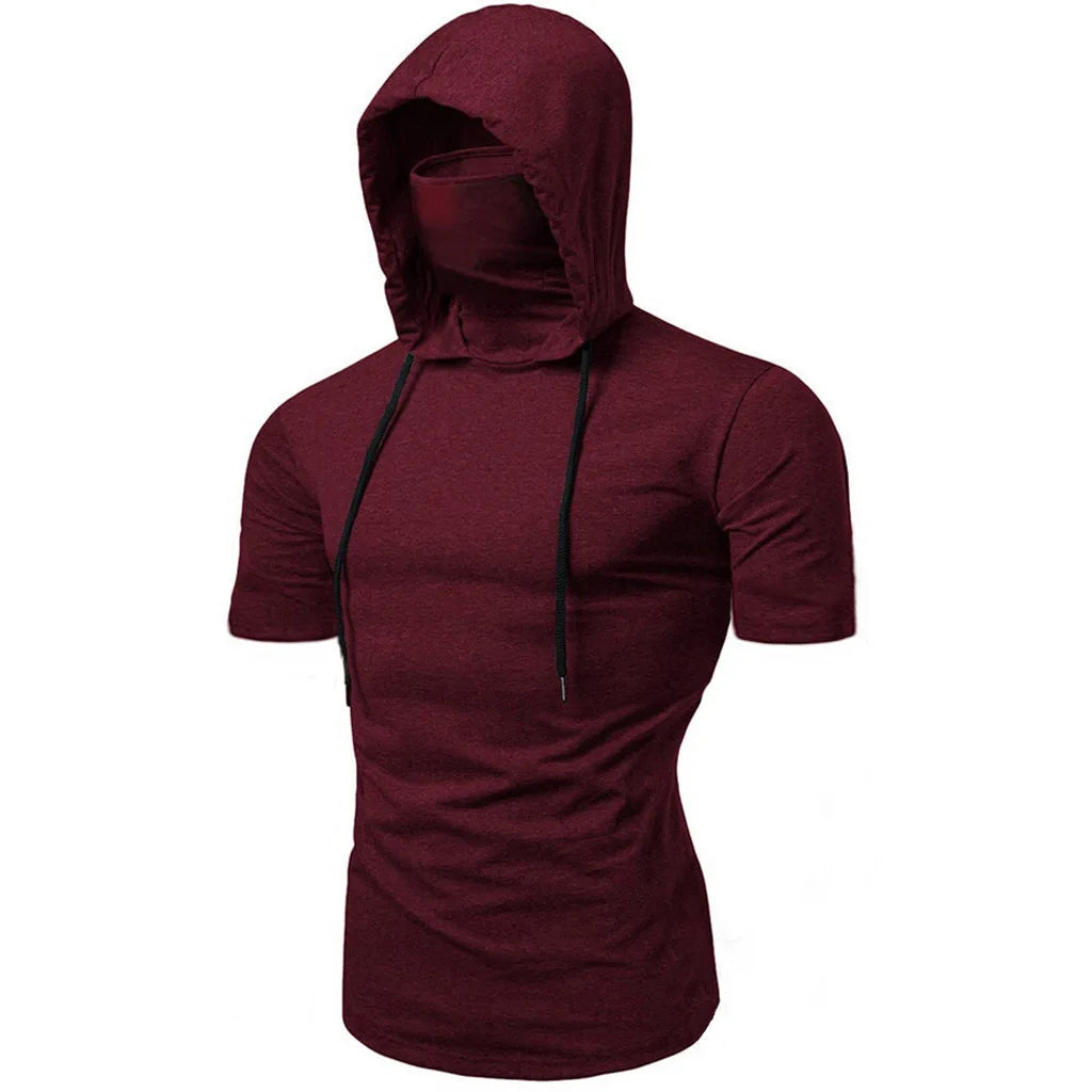 Mens Gym Thin Hoodie Long Sleeve Hoodies With Mask Sweatshirt Casual Splice Large Open-Forked Mask Hoodie Sweatshirt Hooded Tops
