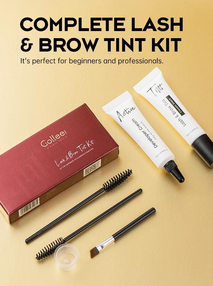 Gollee Classic Black Natural Lash and brow Tinting Set Lasting Waterproof Eyelash Fast Tint Kit Enhancers Easy Dye Makeup Tools