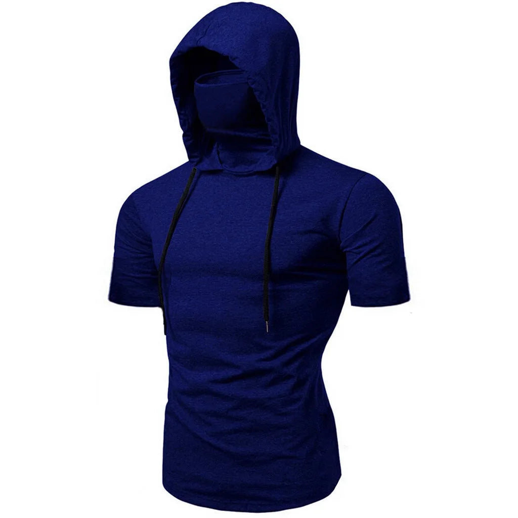 Mens Gym Thin Hoodie Long Sleeve Hoodies With Mask Sweatshirt Casual Splice Large Open-Forked Mask Hoodie Sweatshirt Hooded Tops