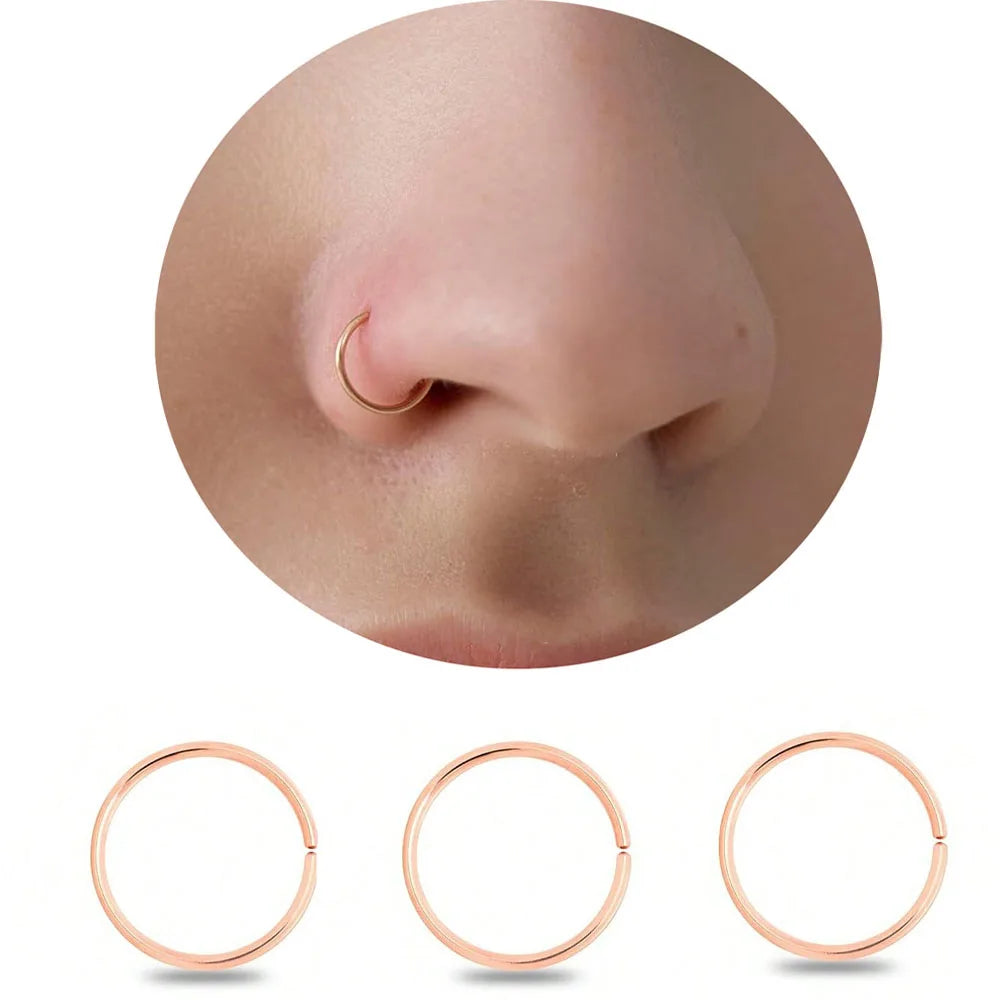 3Pcs 14K Gold Plated Nose Rings Hoops for Women/Men, 22 Gauge 8mm Small Thin Nose Piercing Jewelry,Tiny Septum Cartilage Helix