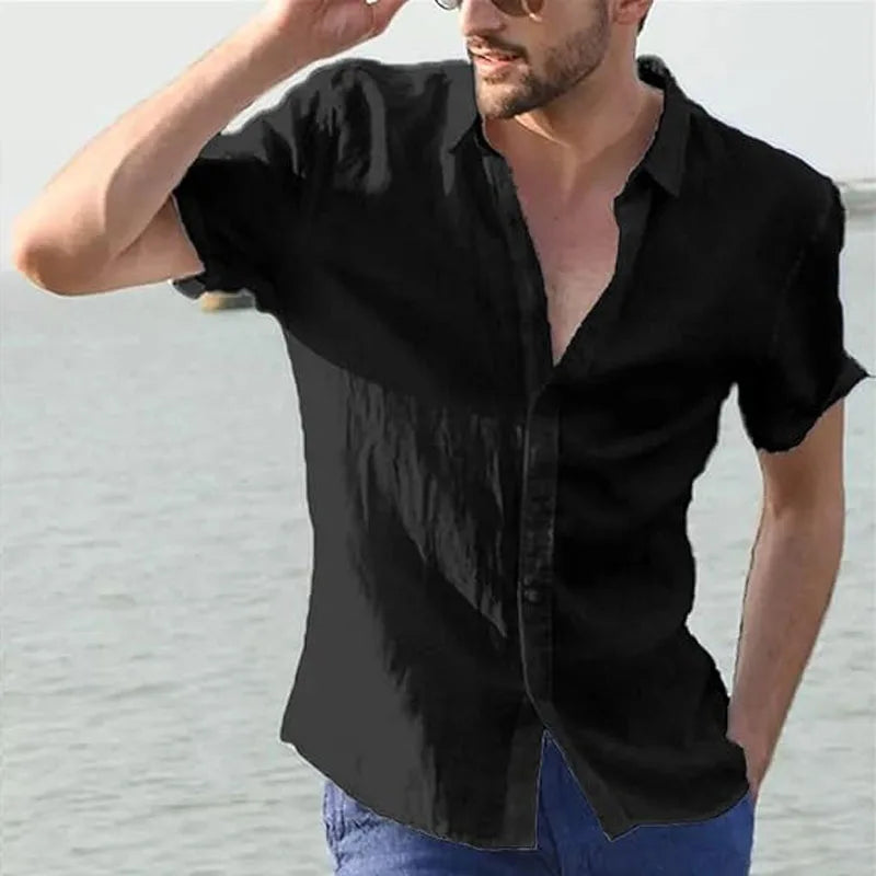 White Shirt Men Casual Short Sleeve Top Summer Button Turn-Down Collar Shirt Beach Wear Slim Fit Shirts