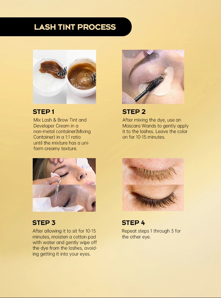 Gollee Classic Black Natural Lash and brow Tinting Set Lasting Waterproof Eyelash Fast Tint Kit Enhancers Easy Dye Makeup Tools