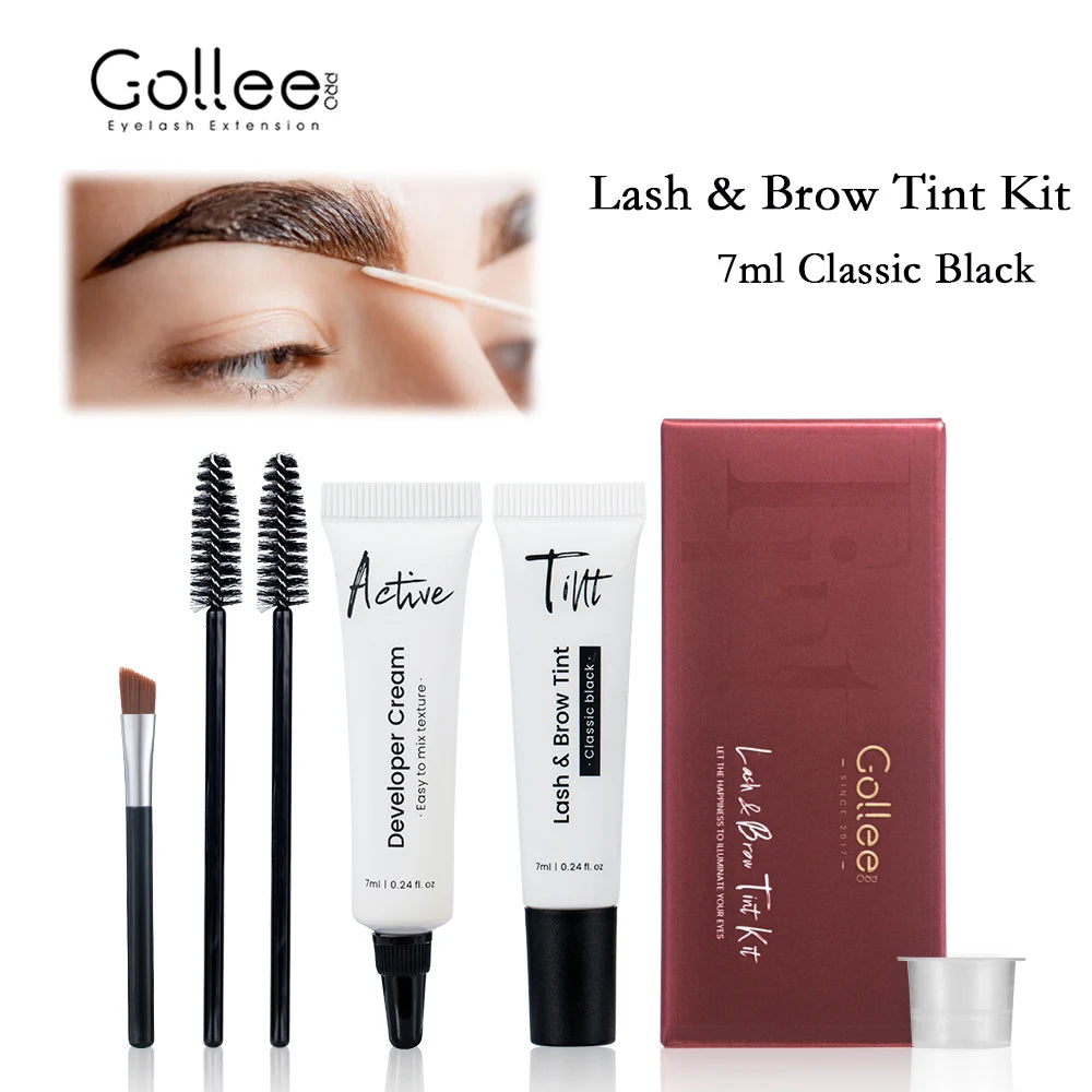 Gollee Classic Black Natural Lash and brow Tinting Set Lasting Waterproof Eyelash Fast Tint Kit Enhancers Easy Dye Makeup Tools