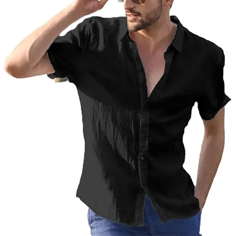 White Shirt Men Casual Short Sleeve Top Summer Button Turn-Down Collar Shirt Beach Wear Slim Fit Shirts