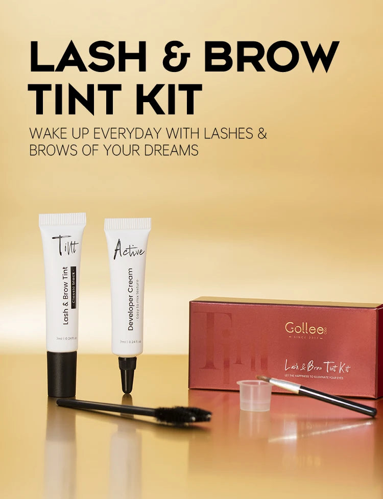 Gollee Classic Black Natural Lash and brow Tinting Set Lasting Waterproof Eyelash Fast Tint Kit Enhancers Easy Dye Makeup Tools