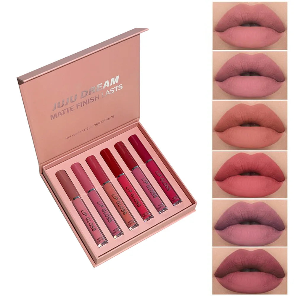 6Pcs Matte Liquid Lipstick Set A/B, Pigmented Long-Lasting Velvet Lip Gloss, Matte Lip Makeup Gift Kit for Women Xmas Halloween