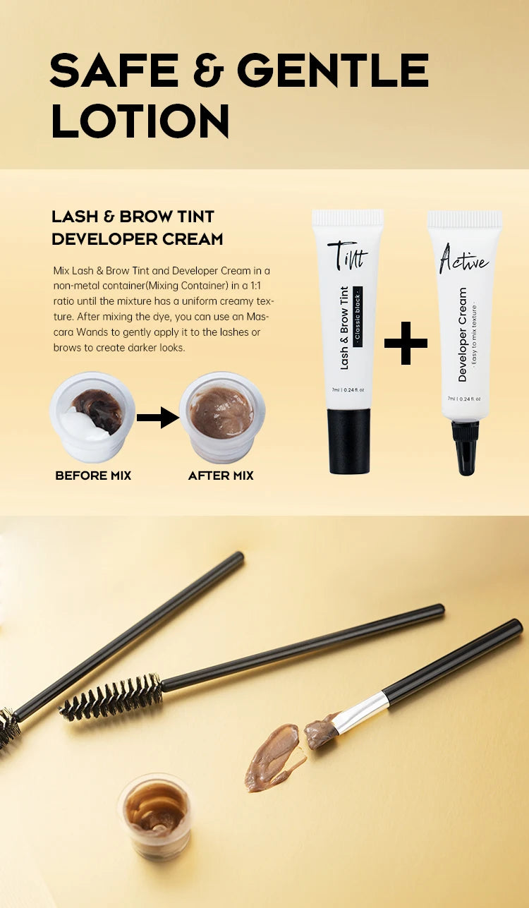 Gollee Classic Black Natural Lash and brow Tinting Set Lasting Waterproof Eyelash Fast Tint Kit Enhancers Easy Dye Makeup Tools