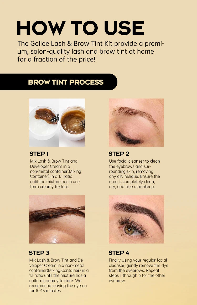 Gollee Classic Black Natural Lash and brow Tinting Set Lasting Waterproof Eyelash Fast Tint Kit Enhancers Easy Dye Makeup Tools