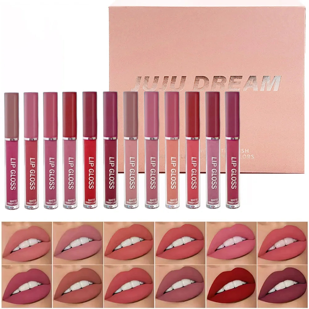 6Pcs Matte Liquid Lipstick Set A/B, Pigmented Long-Lasting Velvet Lip Gloss, Matte Lip Makeup Gift Kit for Women Xmas Halloween