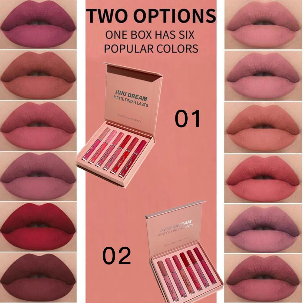 6Pcs Matte Liquid Lipstick Set A/B, Pigmented Long-Lasting Velvet Lip Gloss, Matte Lip Makeup Gift Kit for Women Xmas Halloween