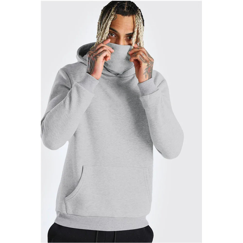 Mens Gym Thin Hoodie Long Sleeve Hoodies With Mask Sweatshirt Casual Splice Large Open-Forked Mask Hoodie Sweatshirt Hooded Tops