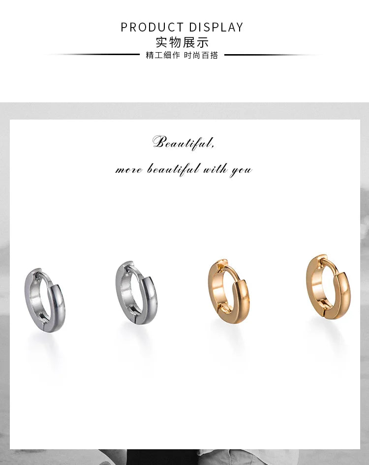 Minimalist Fat Thick Huggie Stainless Steel High Polish Gold Color Hoop Earrings Women Men Small Round Circle Piercing Ear Rings