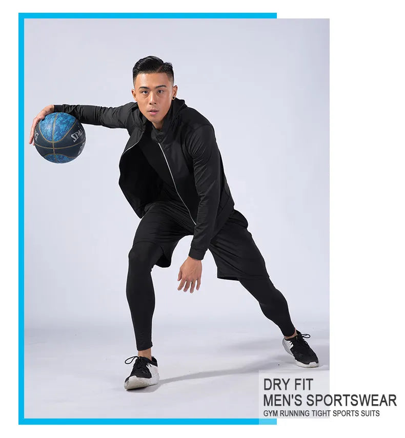 Rashguard Men Compression Sportswear Set Gym Running Sport Clothes Jogging Tights Tracksuit Fitness T-Shirt Windbreaker Leggings