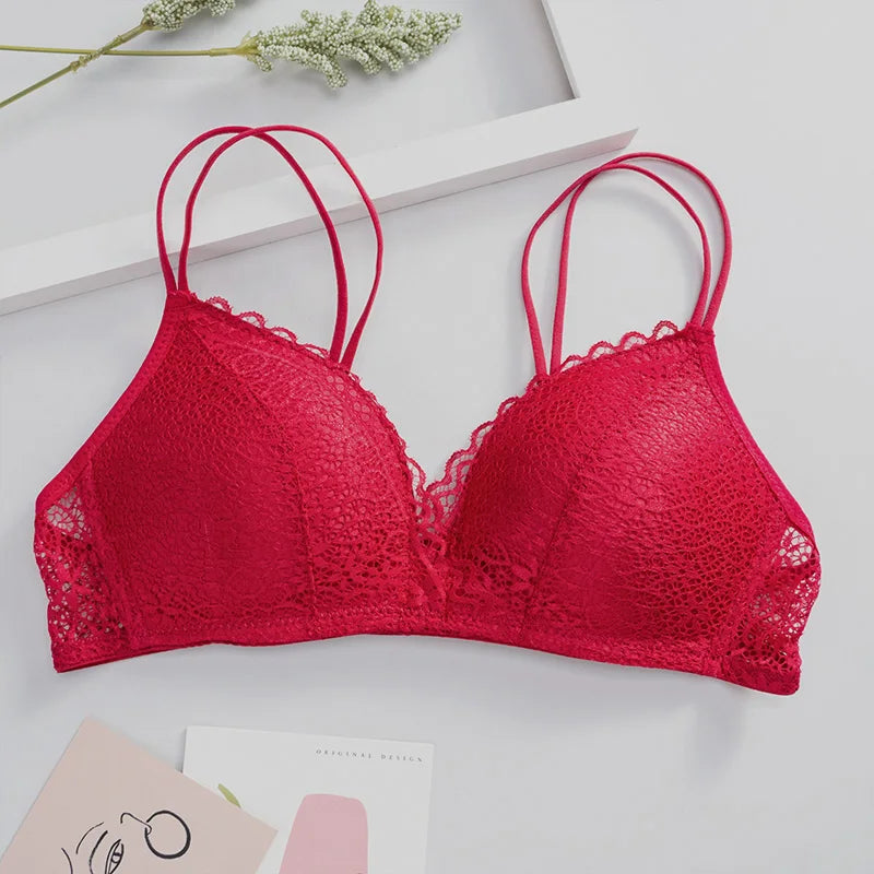 Women Bra Sexy Lace Bralette Floral Wireless Bra Female Comfortable Underwear Soft Solid Color Adjusted-straps Lingerie