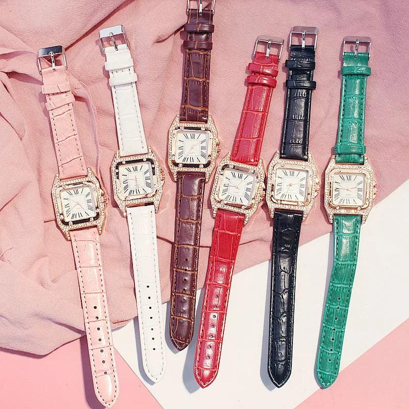 Square Women Watches Waterproof Luxury Rhinestone Quartz Wristwatch PU Leather Ladies Watch Female Ladies Watch Gift Wrist Watch