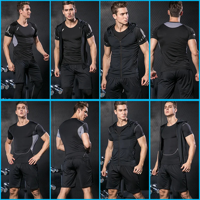 Rashguard Men Compression Sportswear Set Gym Running Sport Clothes Jogging Tights Tracksuit Fitness T-Shirt Windbreaker Leggings