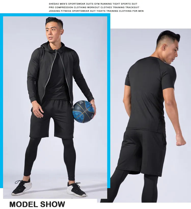 Rashguard Men Compression Sportswear Set Gym Running Sport Clothes Jogging Tights Tracksuit Fitness T-Shirt Windbreaker Leggings