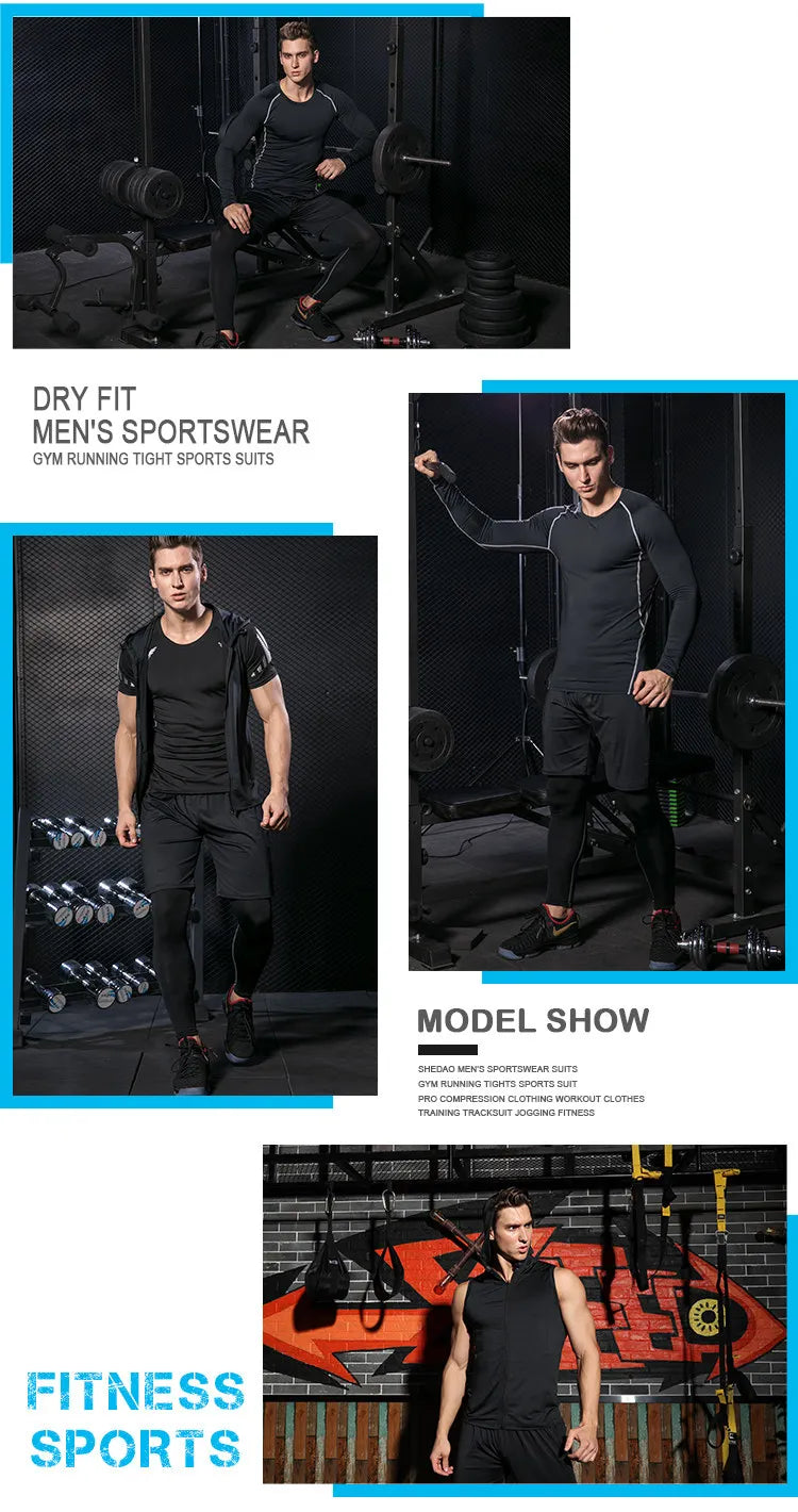 Rashguard Men Compression Sportswear Set Gym Running Sport Clothes Jogging Tights Tracksuit Fitness T-Shirt Windbreaker Leggings
