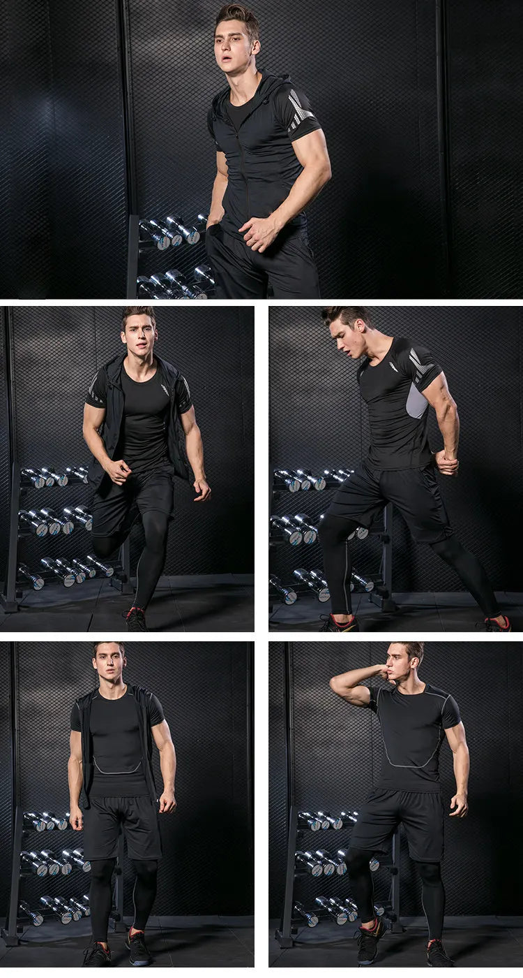 Rashguard Men Compression Sportswear Set Gym Running Sport Clothes Jogging Tights Tracksuit Fitness T-Shirt Windbreaker Leggings