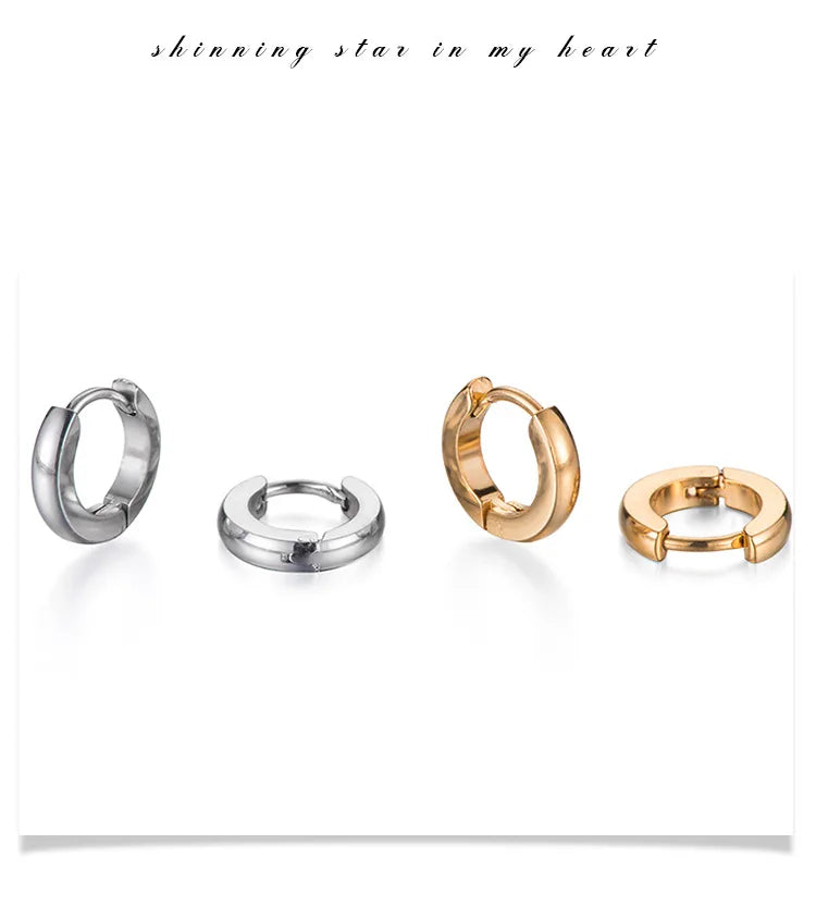 Minimalist Fat Thick Huggie Stainless Steel High Polish Gold Color Hoop Earrings Women Men Small Round Circle Piercing Ear Rings