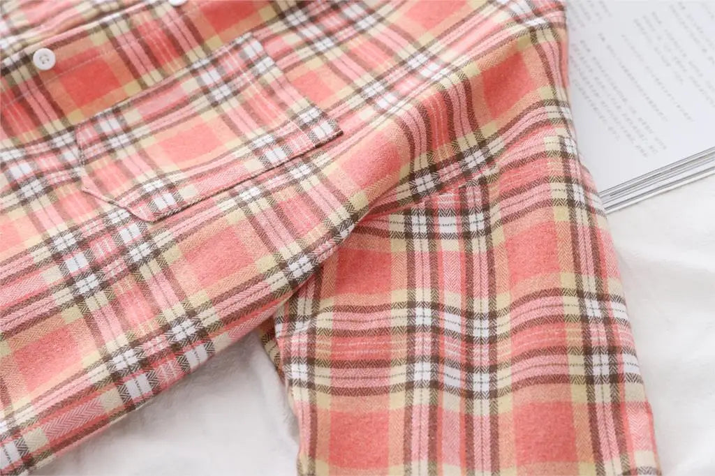 2025 New Fashion Loose Womens Plaid Shirt Fresh College Style Design Blouses And Tops Long Sleeve Casual Female Checked Clothes