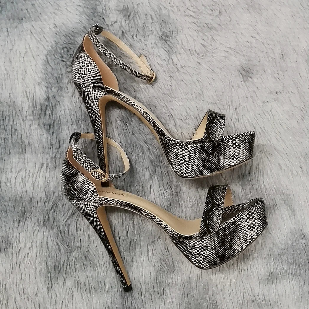 Women Sandals Sexy Serpentine Open Toes Buckle Strap Sandal 14cm Supper High Heels Nighclub Platform Party Dress Wedding Shoes