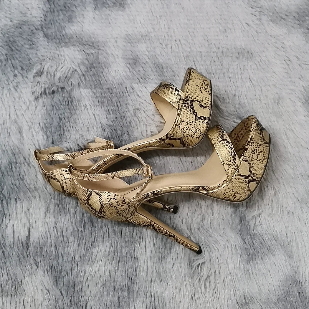 Women Sandals Sexy Serpentine Open Toes Buckle Strap Sandal 14cm Supper High Heels Nighclub Platform Party Dress Wedding Shoes