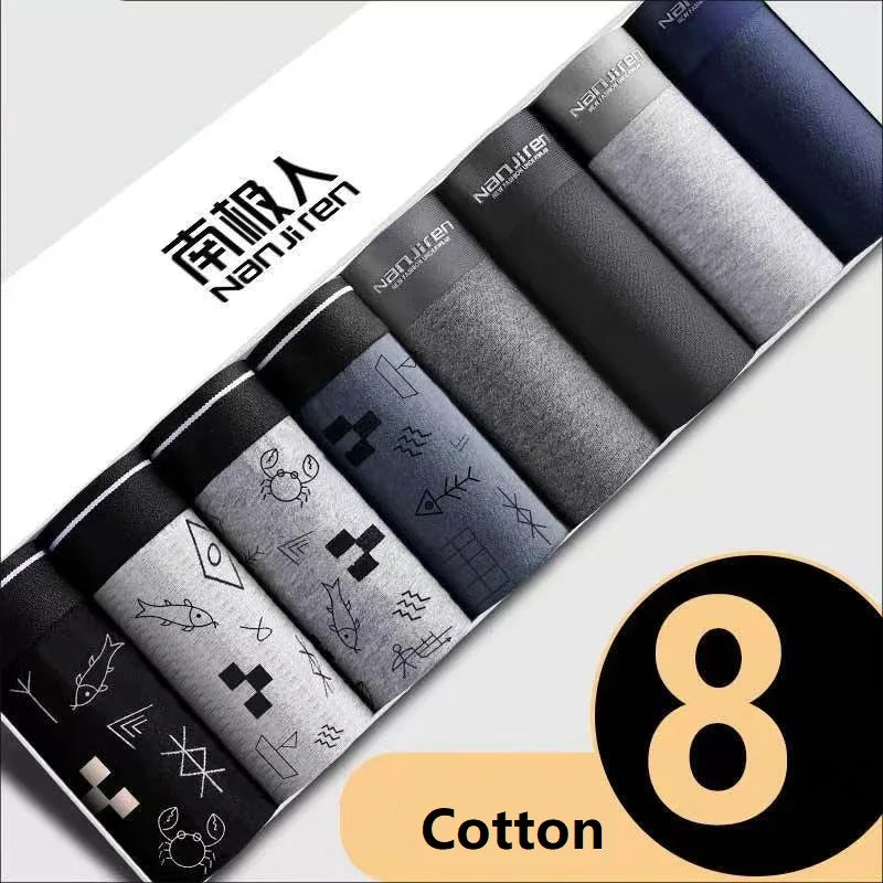 Men Underwear Boxer Shorts Men'S Panties Soft Middle 100% Cotton Male Underpants Man Sexy Boxer Pants Shortsplus Size 8pcs