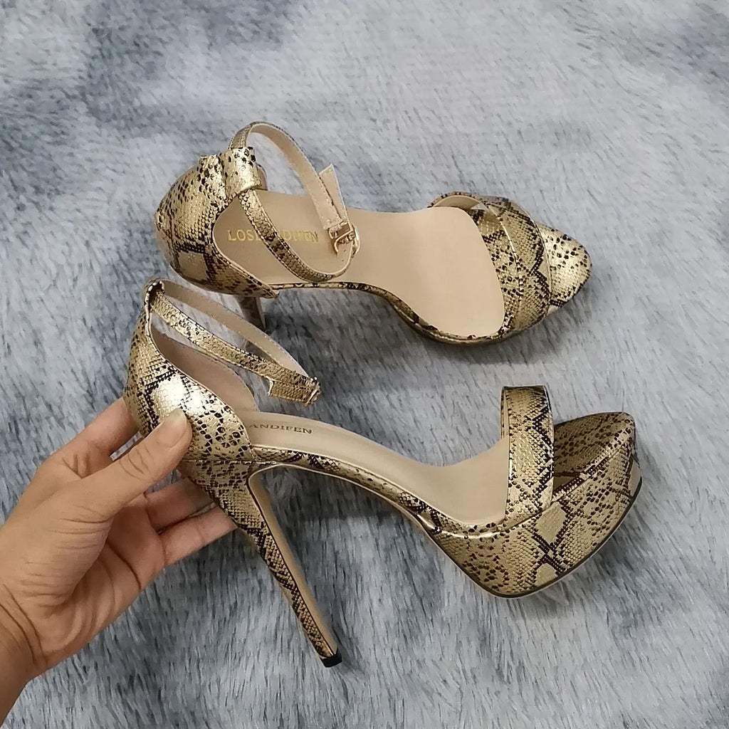 Women Sandals Sexy Serpentine Open Toes Buckle Strap Sandal 14cm Supper High Heels Nighclub Platform Party Dress Wedding Shoes