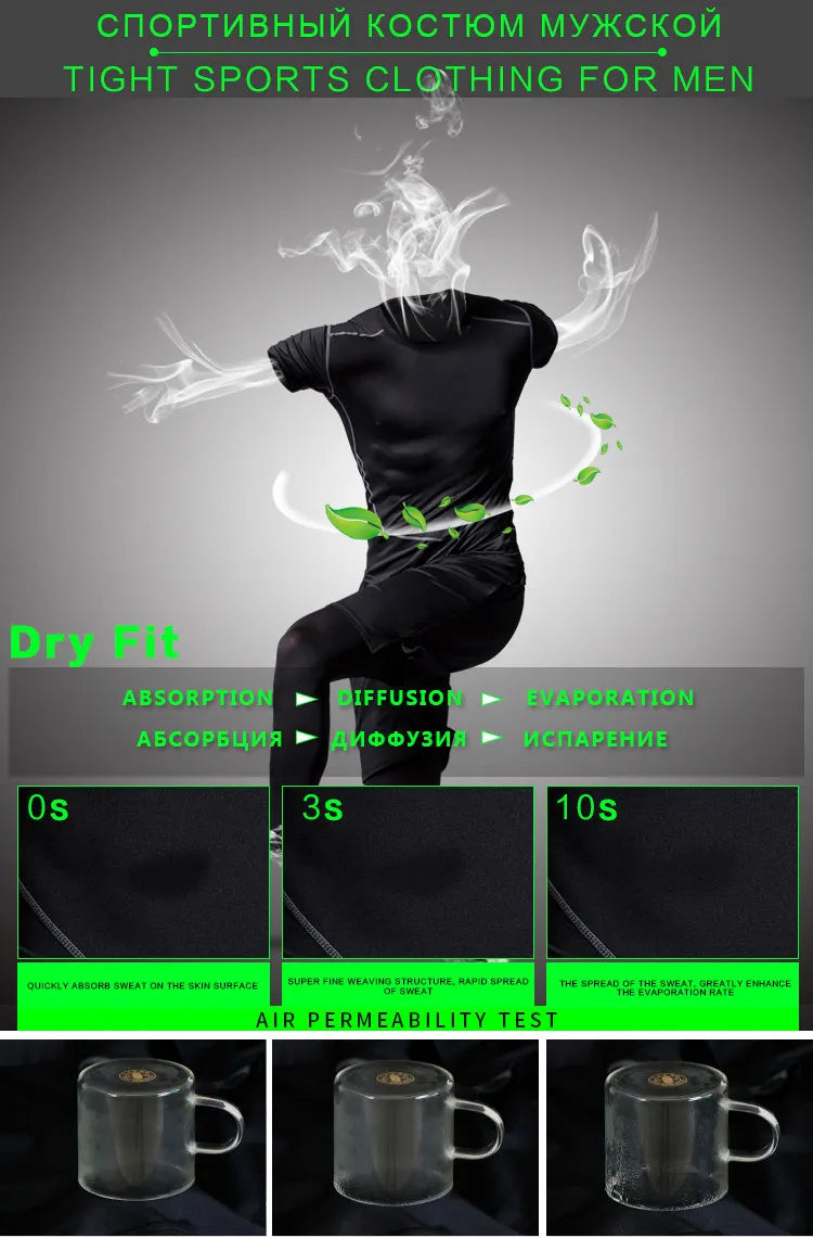 Rashguard Men Compression Sportswear Set Gym Running Sport Clothes Jogging Tights Tracksuit Fitness T-Shirt Windbreaker Leggings