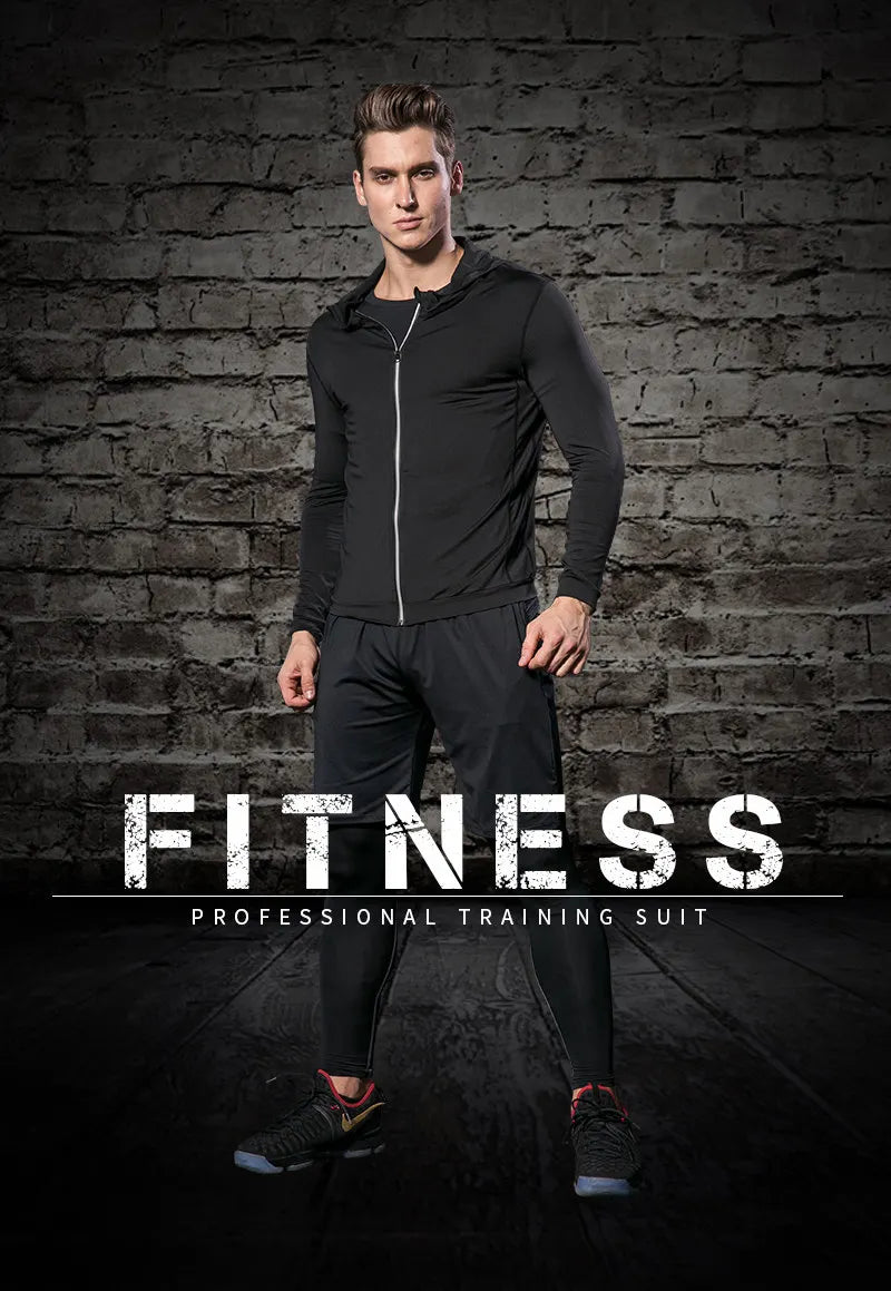 Rashguard Men Compression Sportswear Set Gym Running Sport Clothes Jogging Tights Tracksuit Fitness T-Shirt Windbreaker Leggings