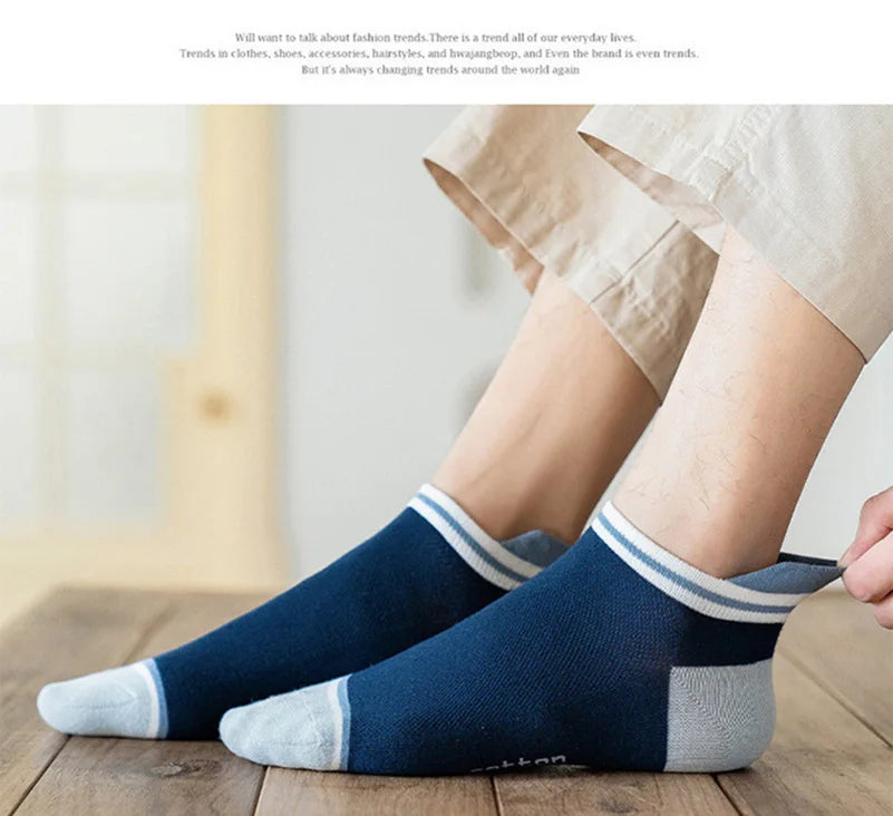 2 Pairs Mens Cotton Short Socks New Style Striped Sports Men Sock Soft Breathable Durable Spring Summer Male Ankle Socks for Boy