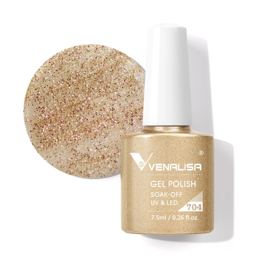 Venalisa Gel Nail Polish 7.5ml White Cap Glass Nail Gel Polish NoWipe Top Soak Off UV LED Nail Lacquer Glitter Color Gel