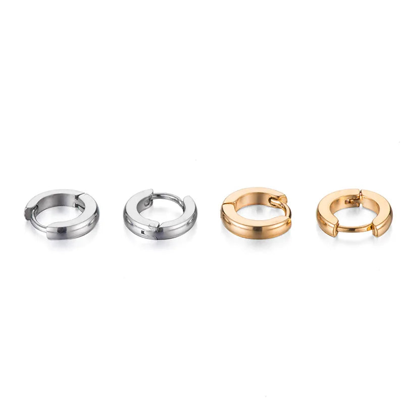 Minimalist Fat Thick Huggie Stainless Steel High Polish Gold Color Hoop Earrings Women Men Small Round Circle Piercing Ear Rings