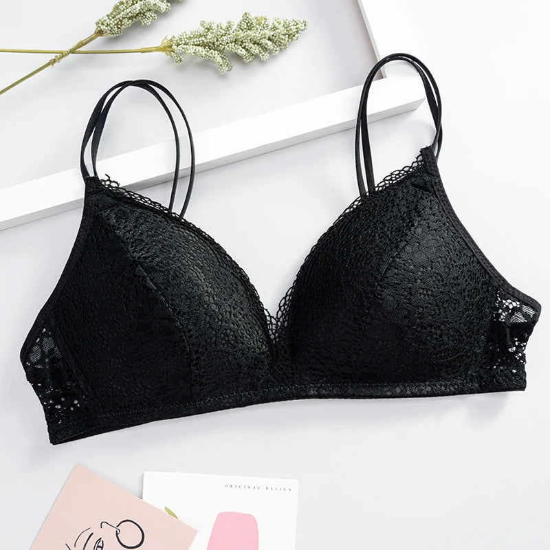 Women Bra Sexy Lace Bralette Floral Wireless Bra Female Comfortable Underwear Soft Solid Color Adjusted-straps Lingerie