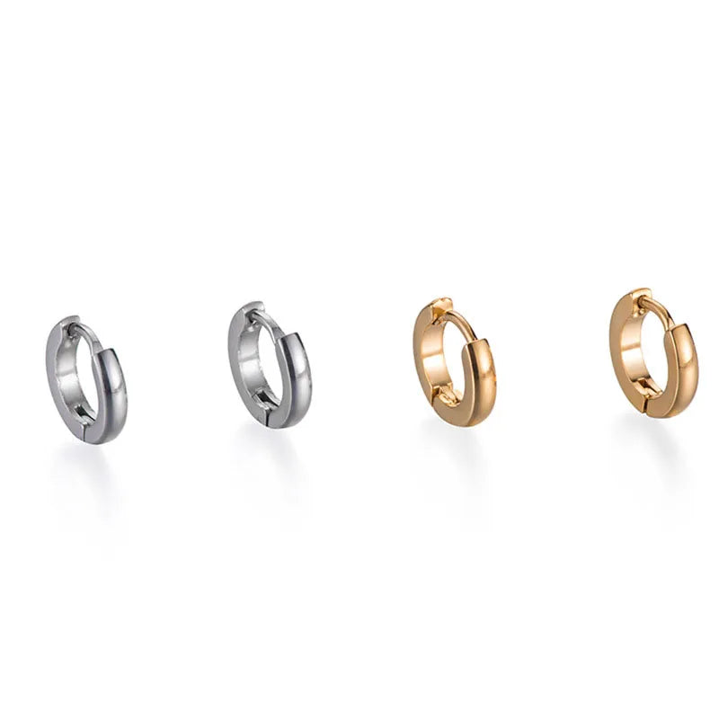 Minimalist Fat Thick Huggie Stainless Steel High Polish Gold Color Hoop Earrings Women Men Small Round Circle Piercing Ear Rings