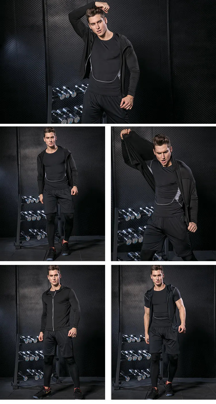 Rashguard Men Compression Sportswear Set Gym Running Sport Clothes Jogging Tights Tracksuit Fitness T-Shirt Windbreaker Leggings