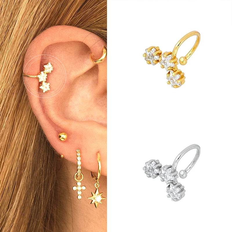 1PC  24k Gold Plated Stars flowers Clip Earring for Women Simple Crystal Ear Cuff Earrings Couples Appointment jewelry Gift
