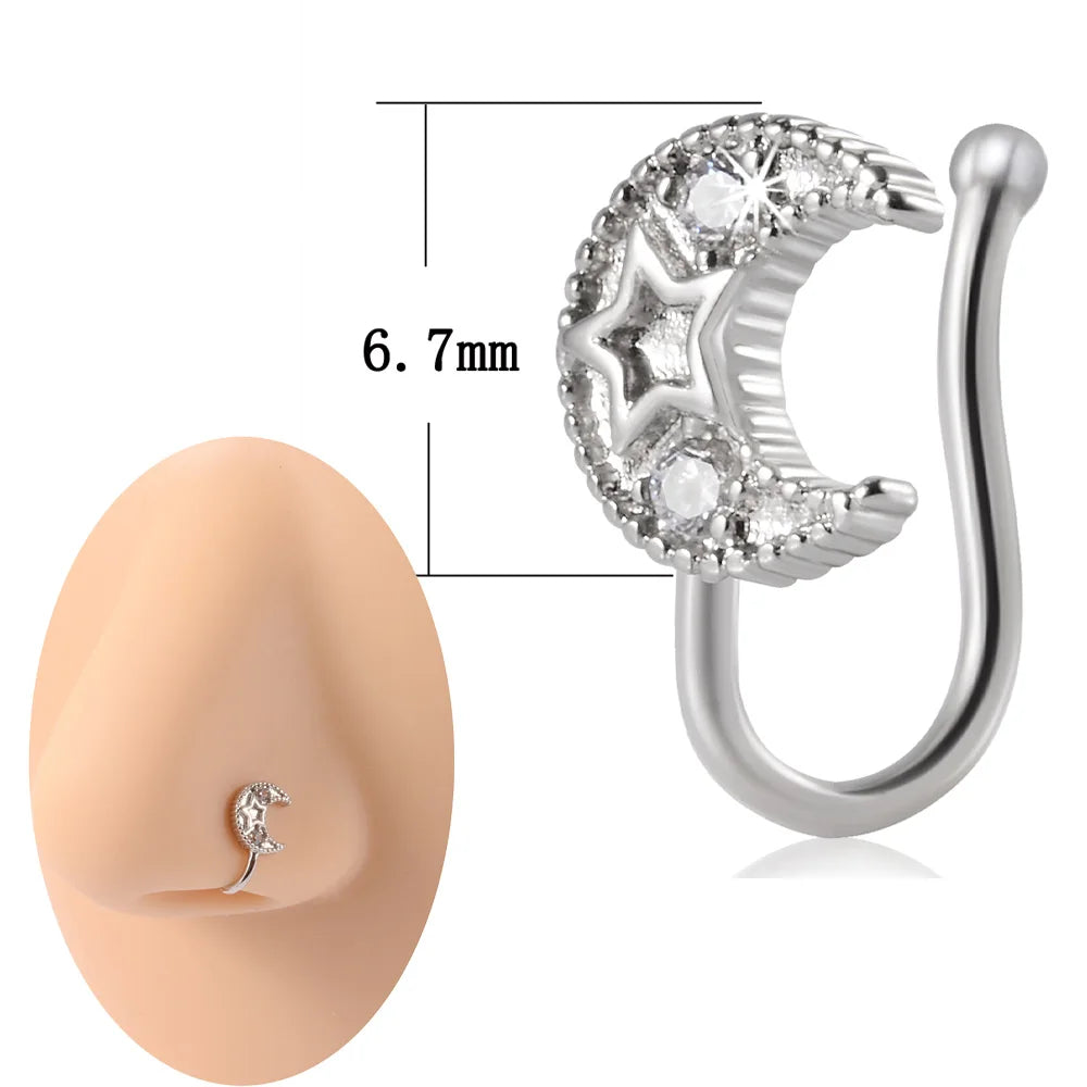1PC 316L Surgical Steel Nose Ring Hoop C Shape Septum Rings Non Piercing Ear Clip Earring for Women Fake Piercing Jewelry