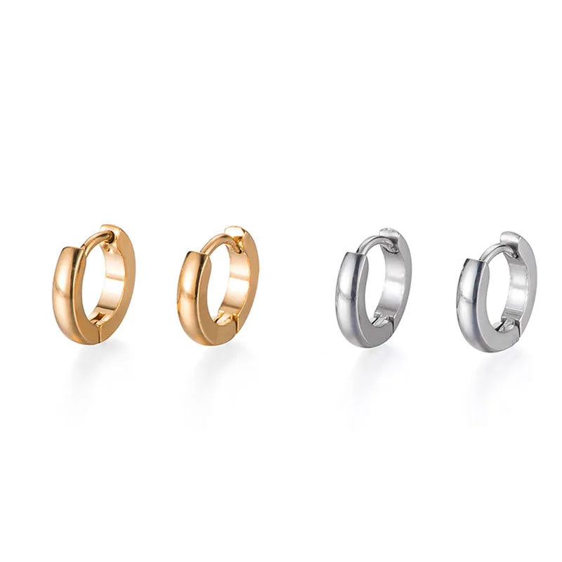 Minimalist Fat Thick Huggie Stainless Steel High Polish Gold Color Hoop Earrings Women Men Small Round Circle Piercing Ear Rings