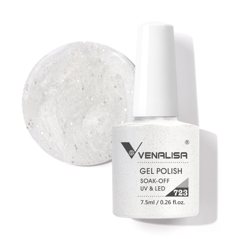 Venalisa Gel Nail Polish 7.5ml White Cap Glass Nail Gel Polish NoWipe Top Soak Off UV LED Nail Lacquer Glitter Color Gel