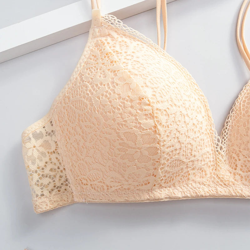 Women Bra Sexy Lace Bralette Floral Wireless Bra Female Comfortable Underwear Soft Solid Color Adjusted-straps Lingerie