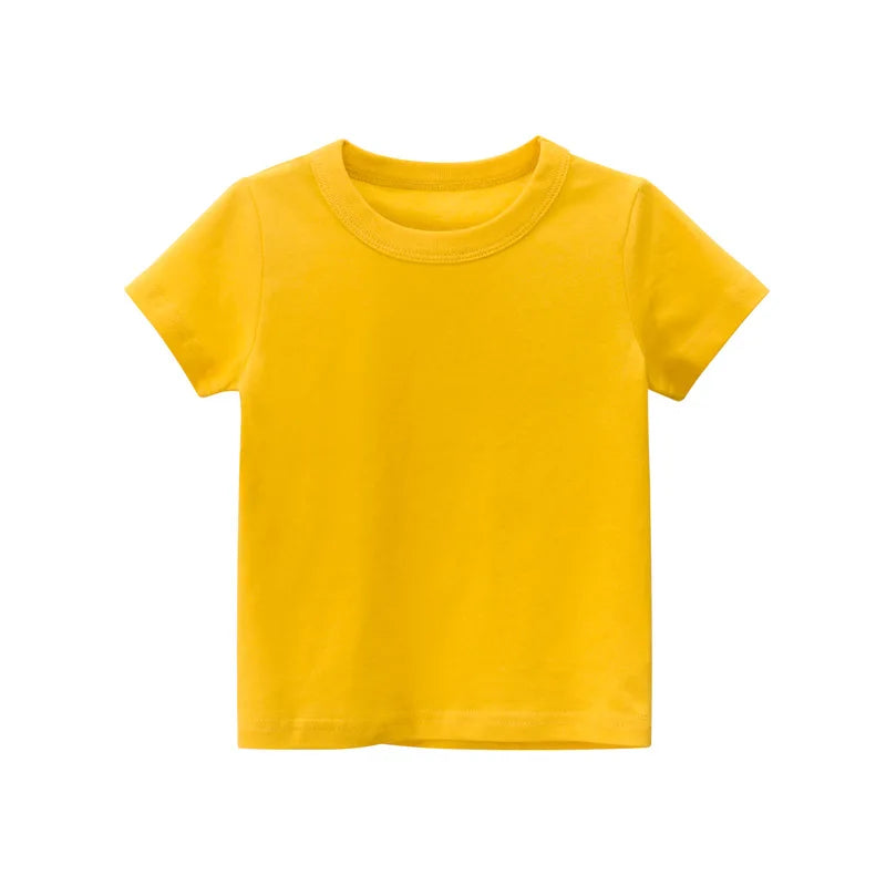 2024 Summer Girls Boys Solid T-Shirts Clothes 100% Pure Cotton Short Sleeve Yellow Red Green Kids UnderShirt Bottomming Clothing