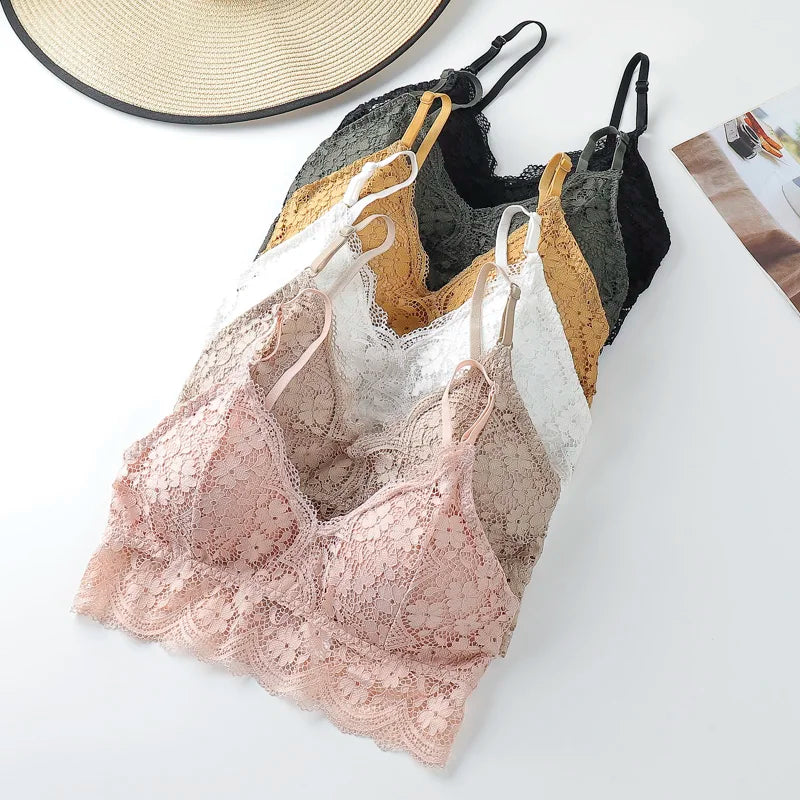 Floral Lace Bras for Women Beauty Back Underwear Female Wire Free Lace Bralette Push Up Bra Brassiere Sexy Lingerie