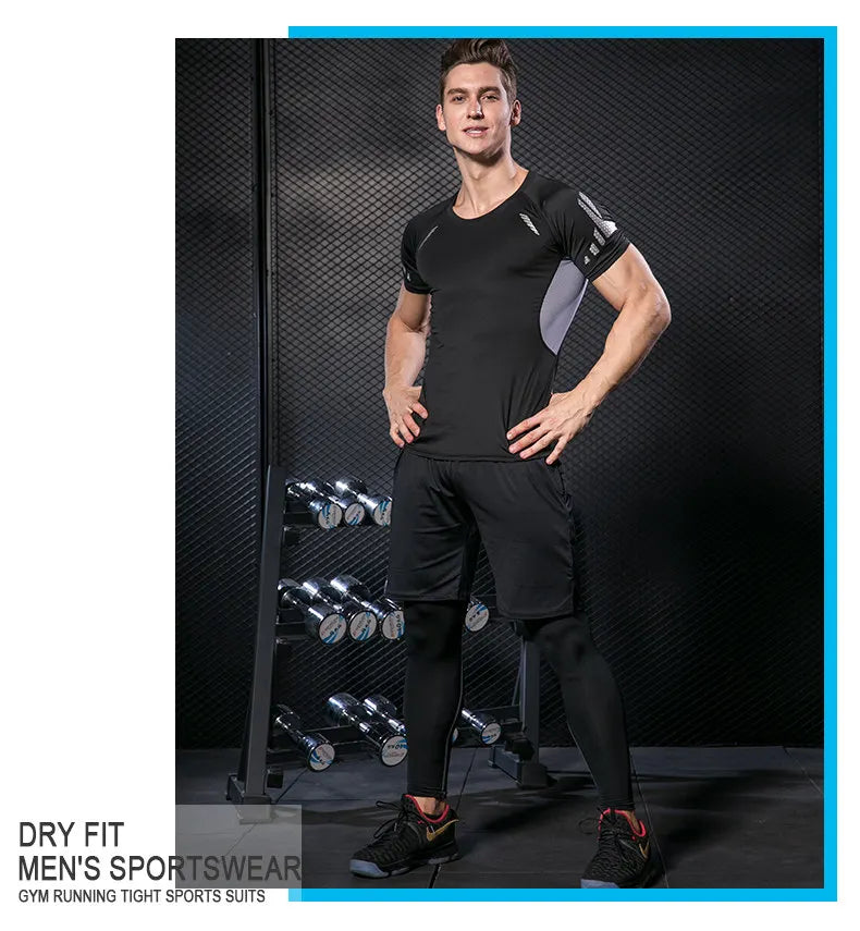 Rashguard Men Compression Sportswear Set Gym Running Sport Clothes Jogging Tights Tracksuit Fitness T-Shirt Windbreaker Leggings
