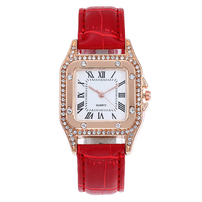 Square Women Watches Waterproof Luxury Rhinestone Quartz Wristwatch PU Leather Ladies Watch Female Ladies Watch Gift Wrist Watch