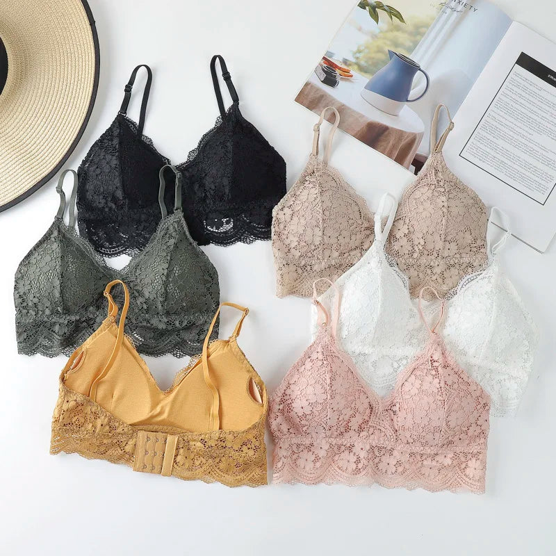 Floral Lace Bras for Women Beauty Back Underwear Female Wire Free Lace Bralette Push Up Bra Brassiere Sexy Lingerie